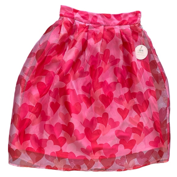 Dresses & Skirts - Her Destiny Red & Pink Hearts Sheer‎ Women’s Skirt Size L